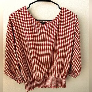 Ann Taylor Factory Red and Cream Blouse, Size Small